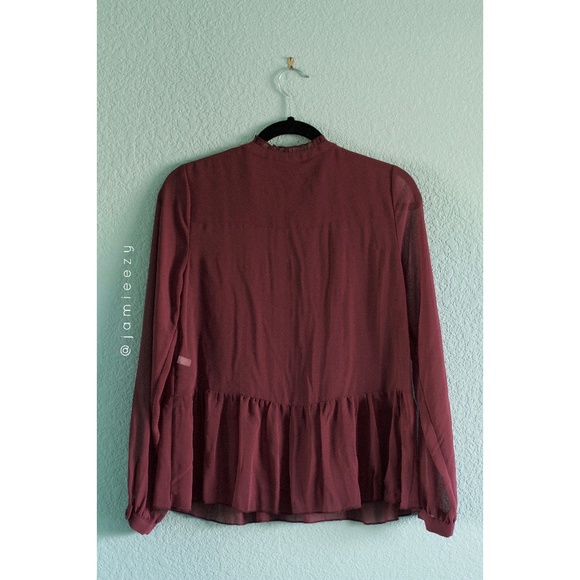 Who What Wear | NWT Sheer Tuxedo Ruffle Bib Blouse - Picture 6 of 8